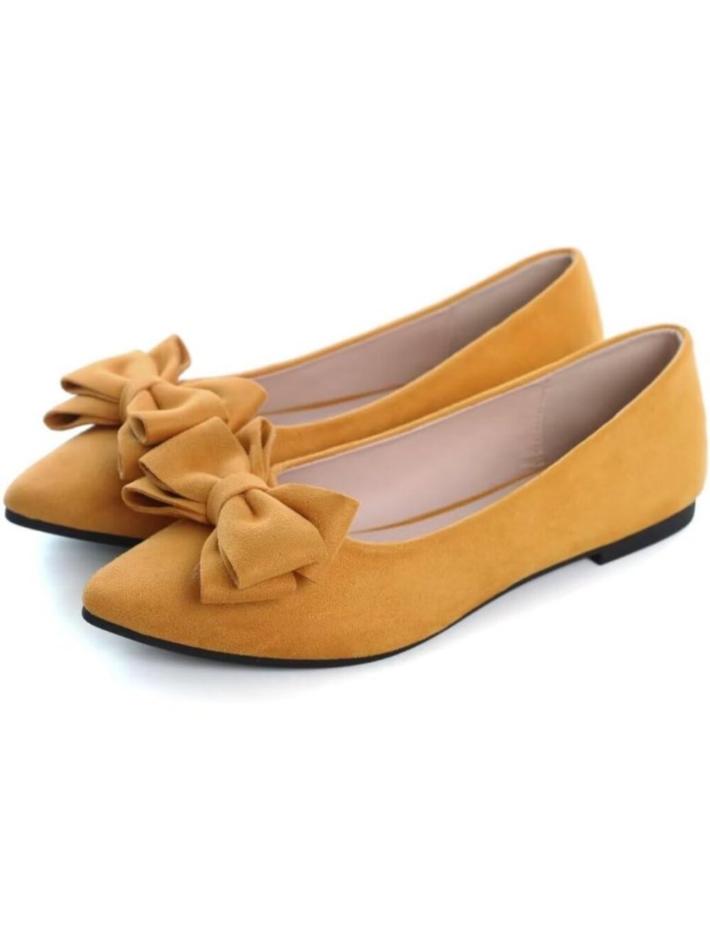 Women's H Yellow Suede Fashion Bowknot Flats Comfort Pointed Toe Dressy Shoes - Picture 5 of 7